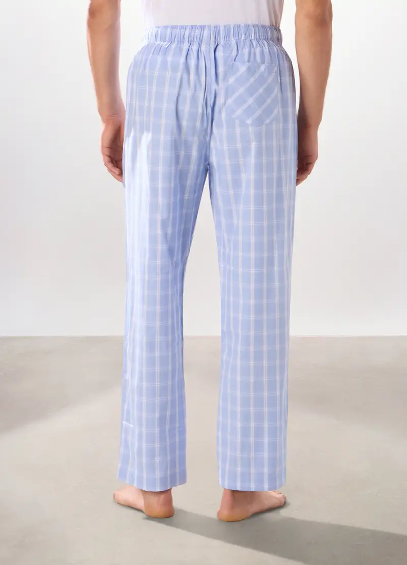 Pantalone Lungo Pigiama In Puro Cotone Uomo, Azzurro cielo miniatura 2