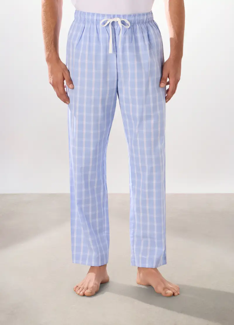 Pantalone Lungo Pigiama In Puro Cotone Uomo, Azzurro cielo miniatura 3