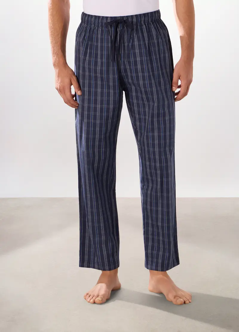 Pantalone Lungo Pigiama In Puro Cotone Uomo, Blu scuro miniatura 3
