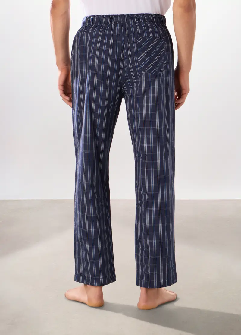 Pantalone Lungo Pigiama In Puro Cotone Uomo, Blu scuro miniatura 2