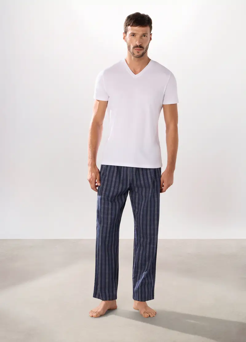 Pantalone Lungo Pigiama In Puro Cotone Uomo, Blu scuro