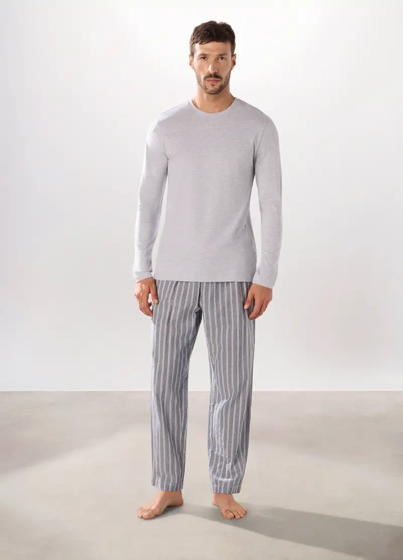Pantalone Lungo Pigiama In Puro Cotone Uomo, Grigio melange