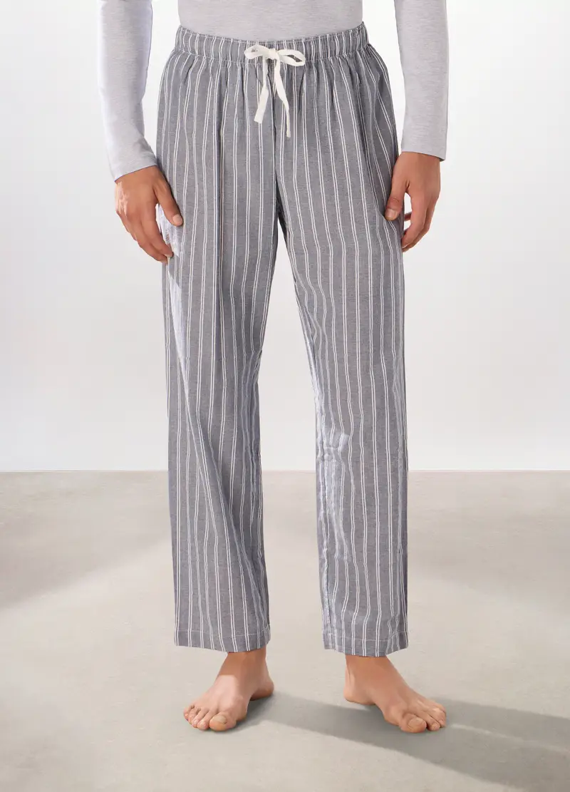 Pantalone Lungo Pigiama In Puro Cotone Uomo, Grigio melange miniatura 3