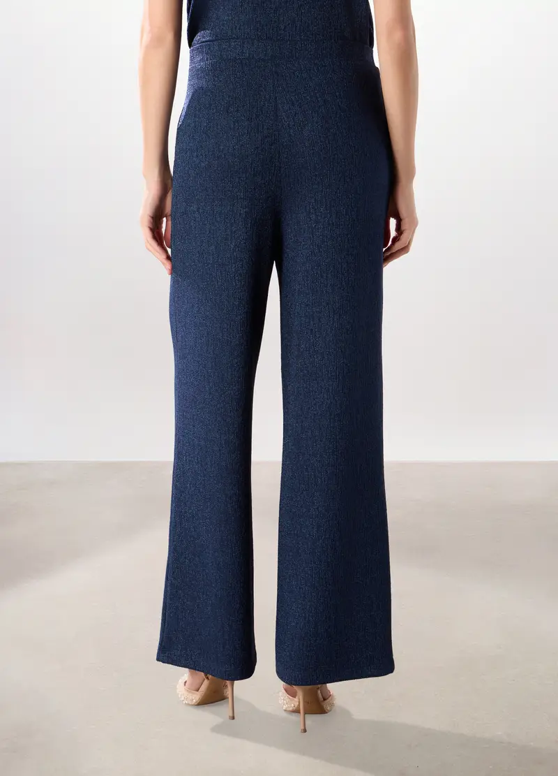 Pantalone Palazzo In Crinkle E Di Filo Lurex Donna, Blu navy miniatura 2