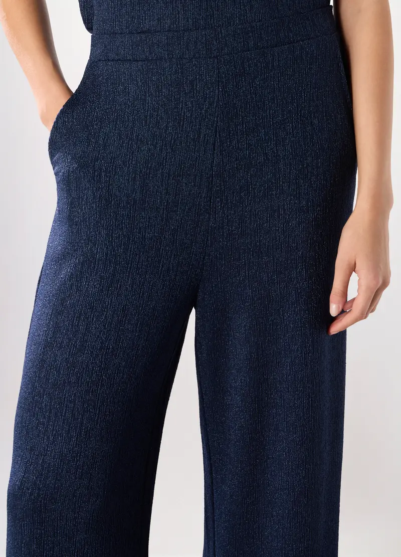 Pantalone Palazzo In Crinkle E Di Filo Lurex Donna, Blu navy miniatura 3