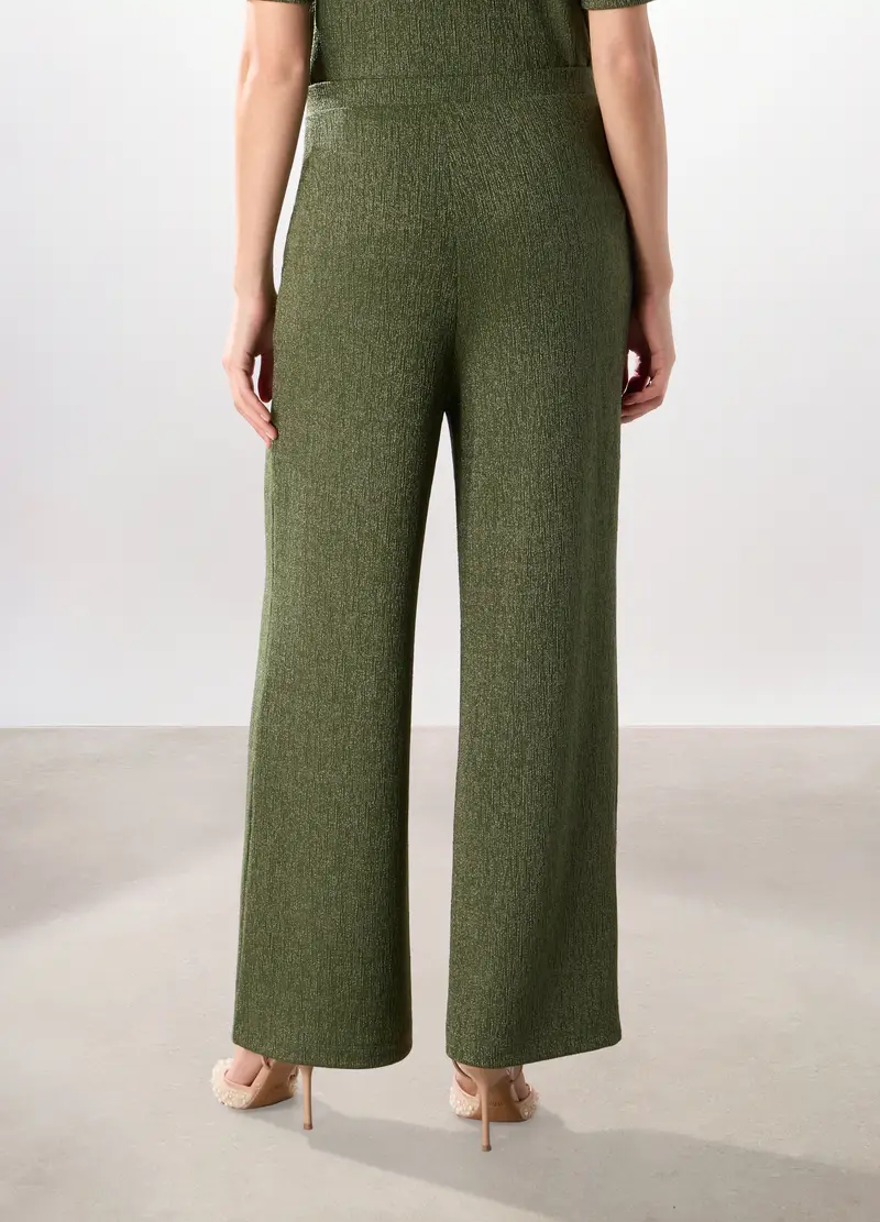 Pantalone Palazzo In Crinkle E Di Filo Lurex Donna, Verde foglia miniatura 2