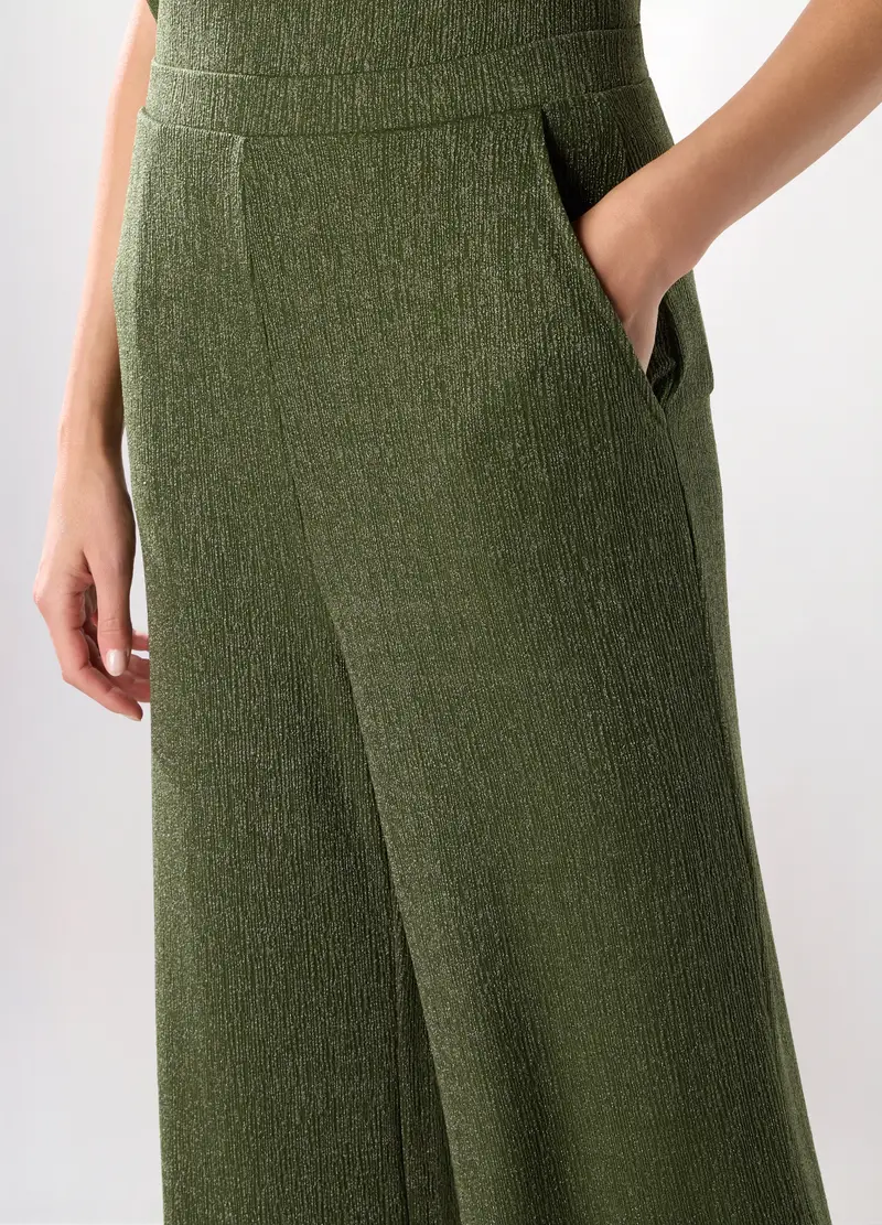 Pantalone Palazzo In Crinkle E Di Filo Lurex Donna, Verde foglia miniatura 3