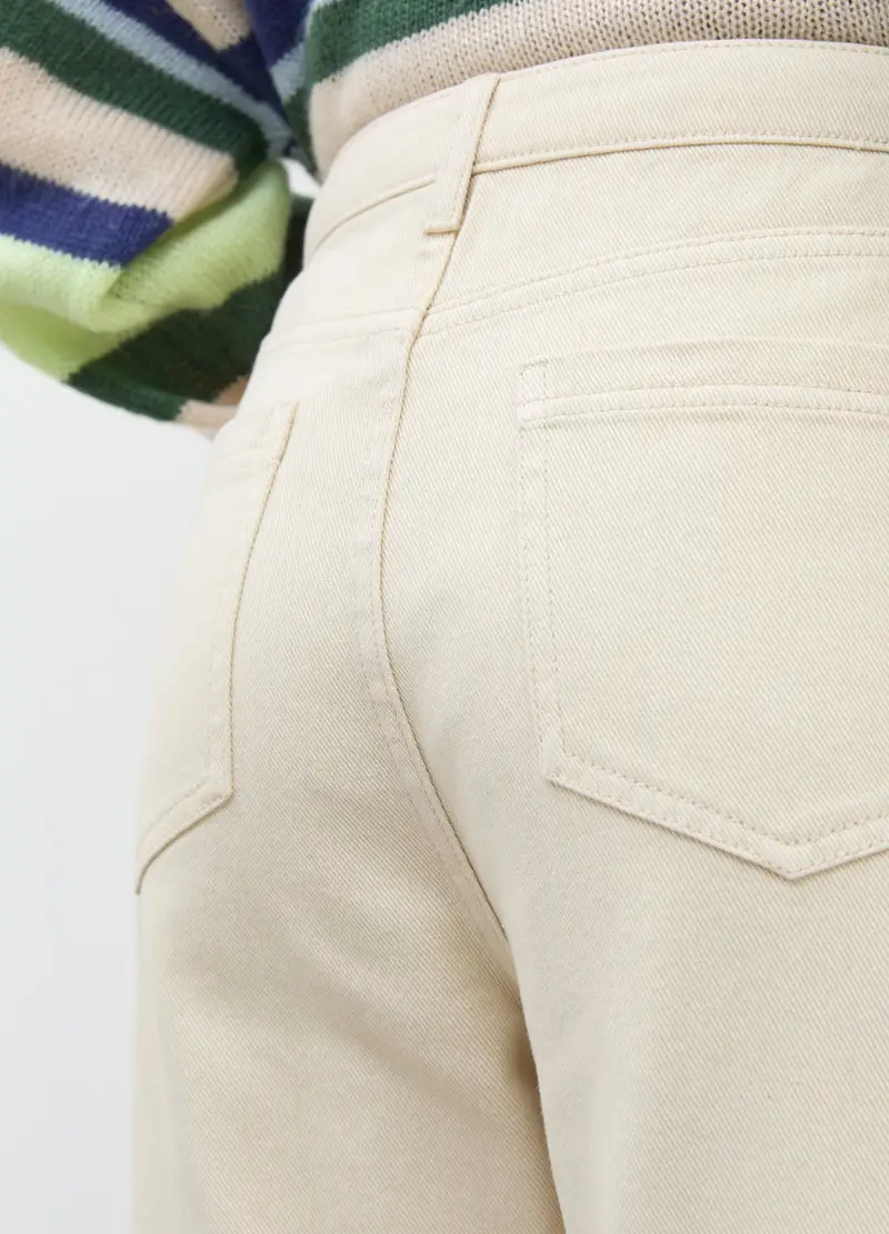 Pantaloni A Vita Alta In Puro Cotone Donna, Beige chiaro miniatura 3