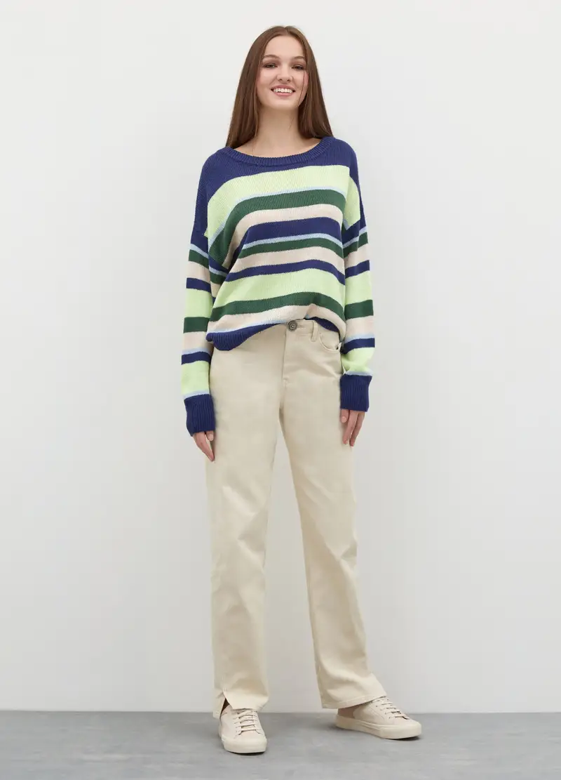 Pantaloni A Vita Alta In Puro Cotone Donna, Beige chiaro