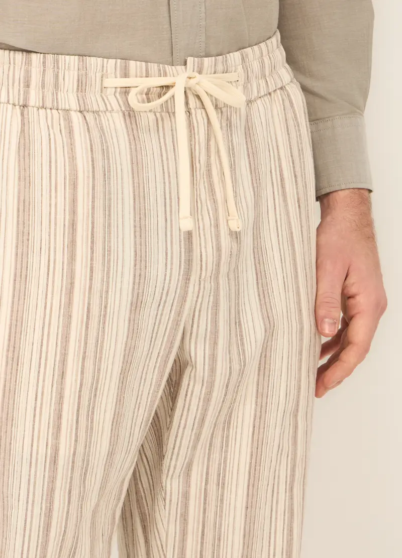UPIM HB, Pantaloni Chino In Cotone E Lino Stretch Uomo, Bianco/Marrone, Taglia: 44 miniatura 2
