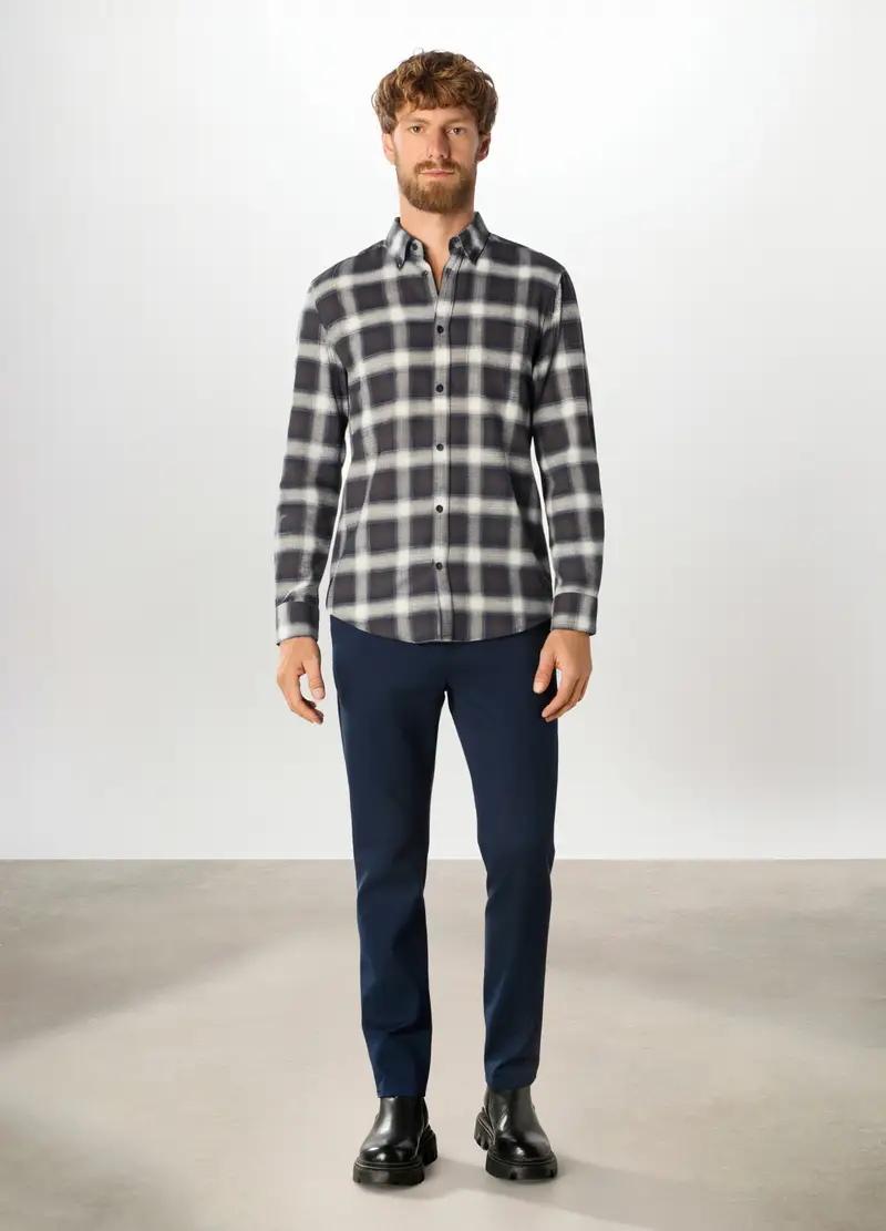 Pantaloni Chino In Cotone Stretch Uomo, Blu navy