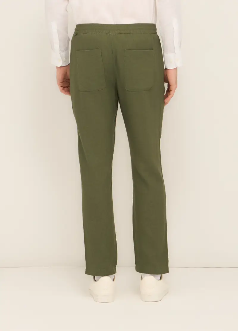 Pantaloni Chino In Misto Lino Uomo, Verde muschio miniatura 2