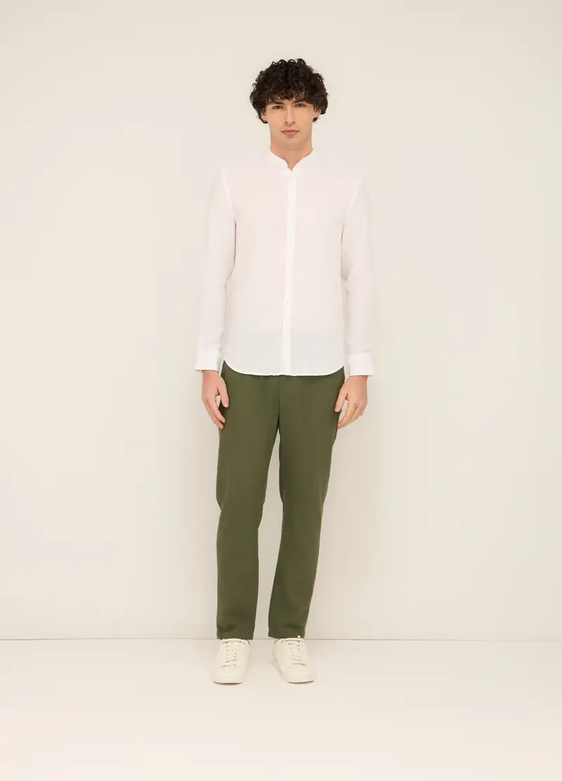 Pantaloni Chino In Misto Lino Uomo, Verde muschio