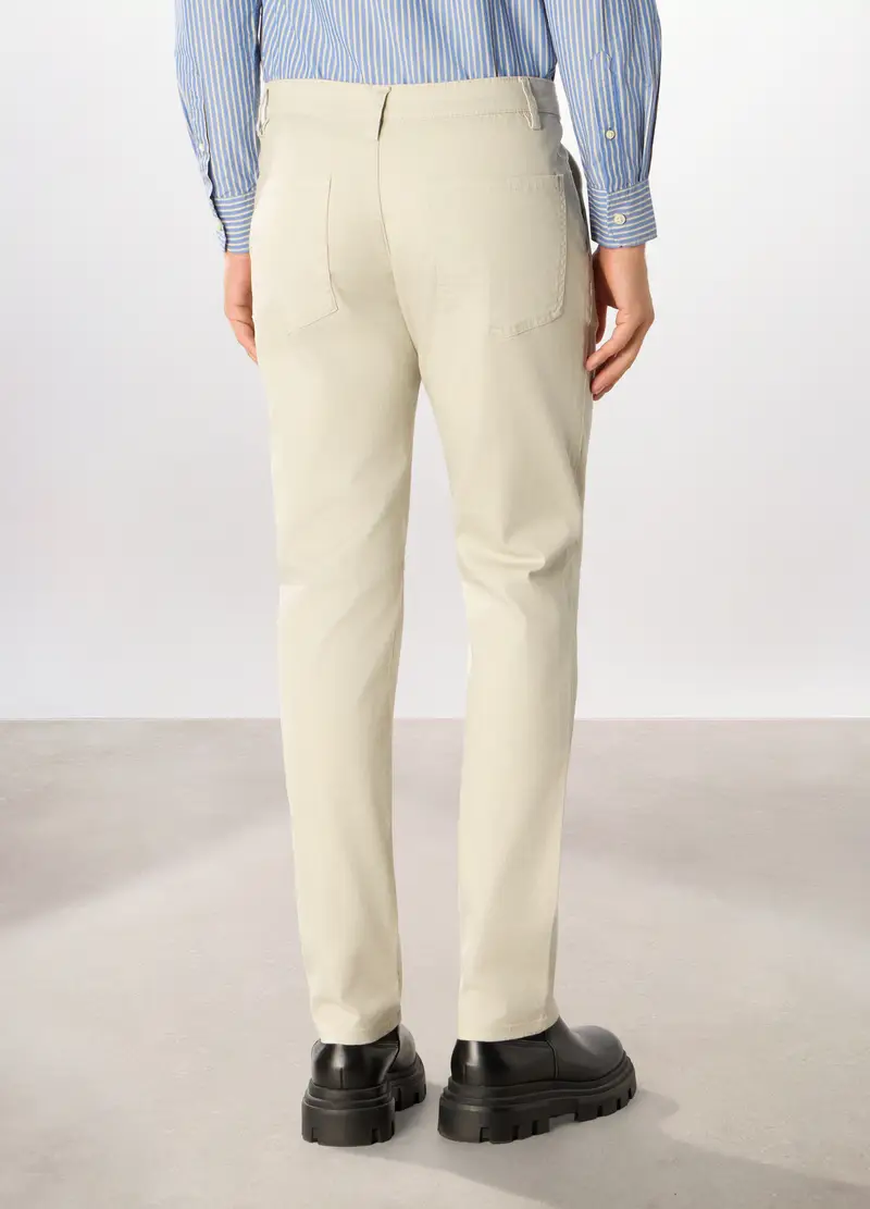 Pantaloni Chino In Twill Di Cotone Stretch Uomo, Bianco avorio miniatura 2