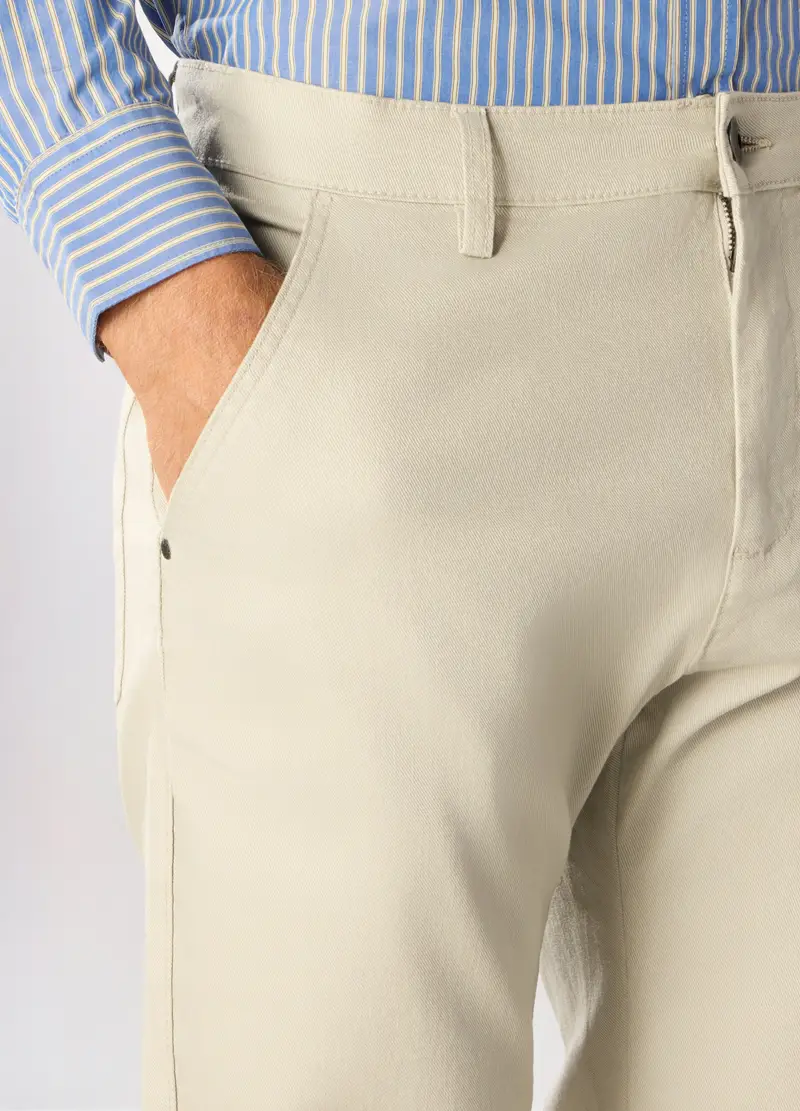 Pantaloni Chino In Twill Di Cotone Stretch Uomo, Bianco avorio miniatura 3