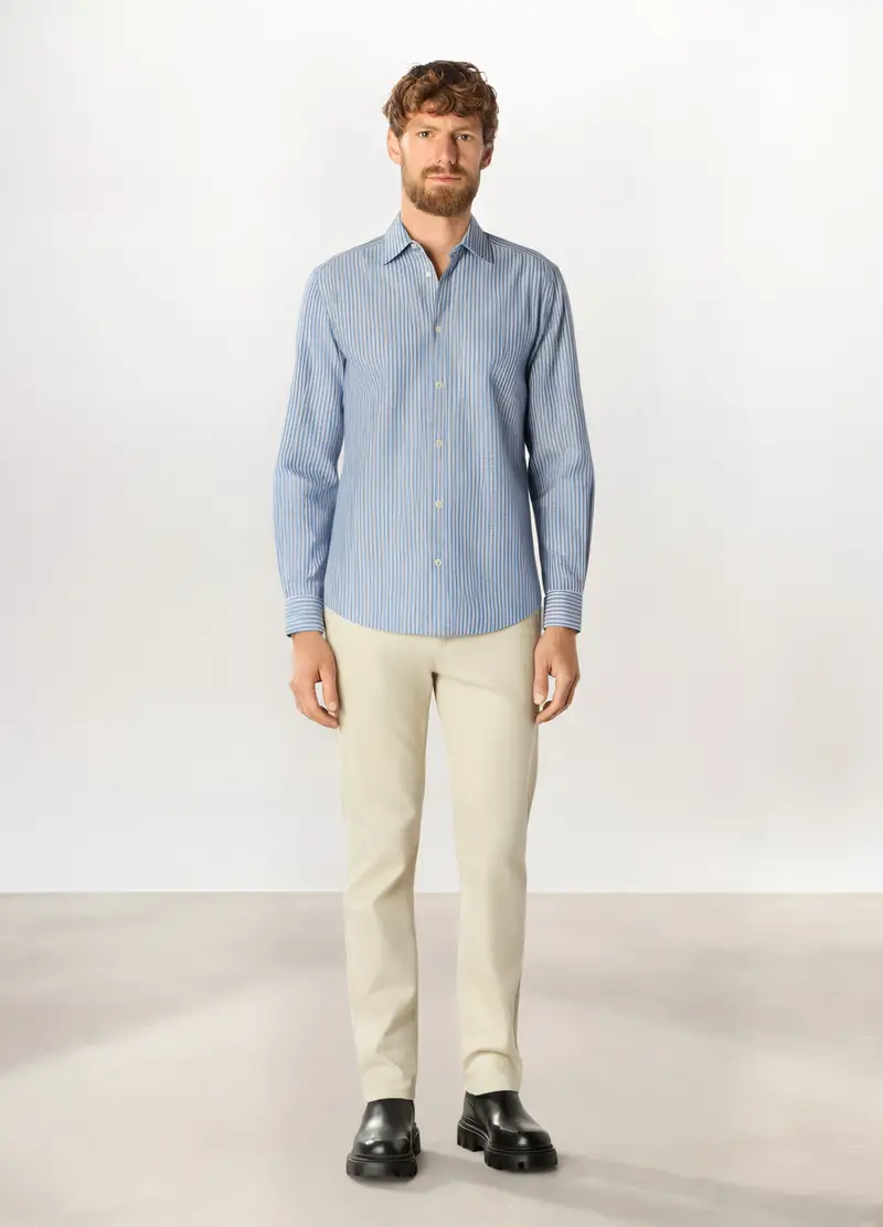 Pantaloni Chino In Twill Di Cotone Stretch Uomo, Bianco avorio