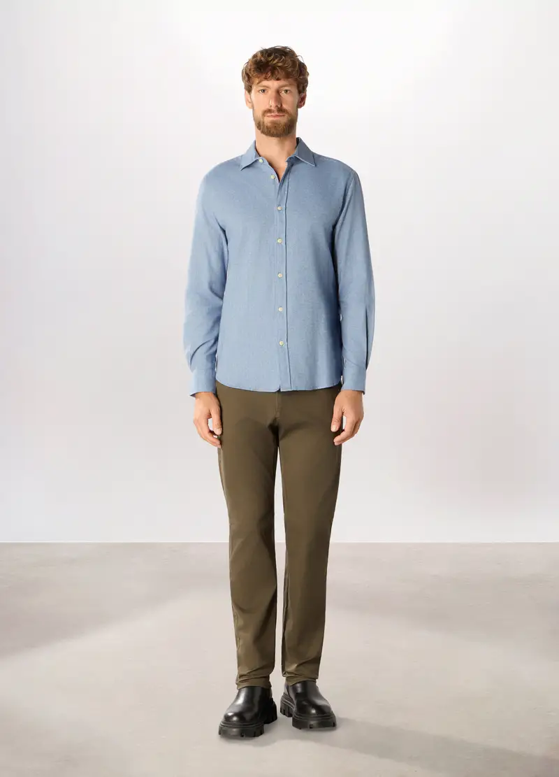 Pantaloni Chino In Twill Di Cotone Stretch Uomo, Marrone testa di moro