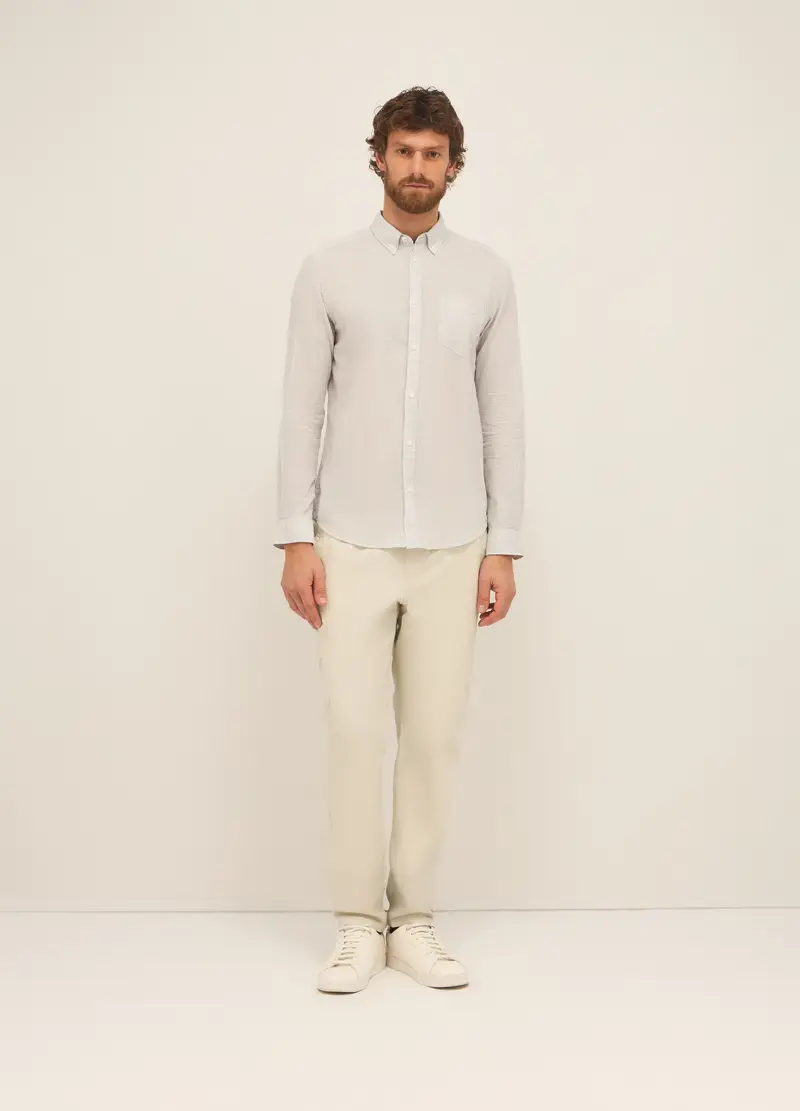 Pantaloni Chino In Twill Di Puro Cotone Uomo, Bianco avorio