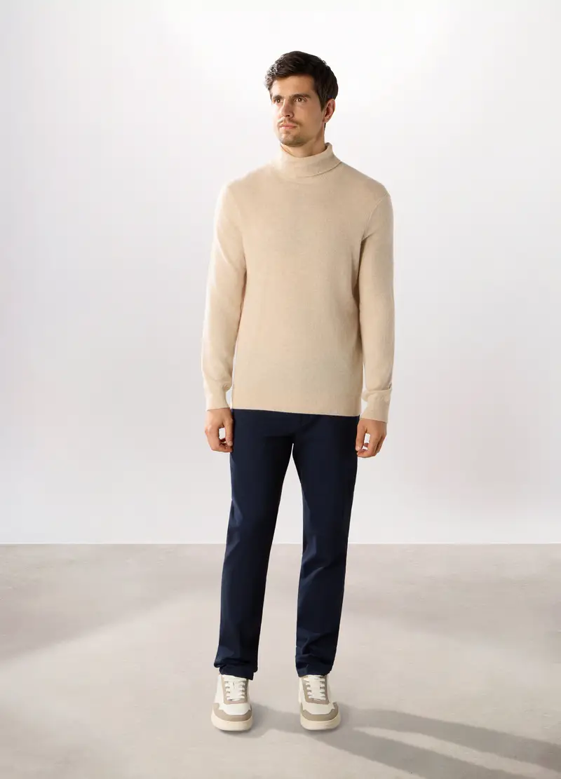 Pantaloni Chino Regular Fit In Cotone Stretch Uomo, Blu scuro