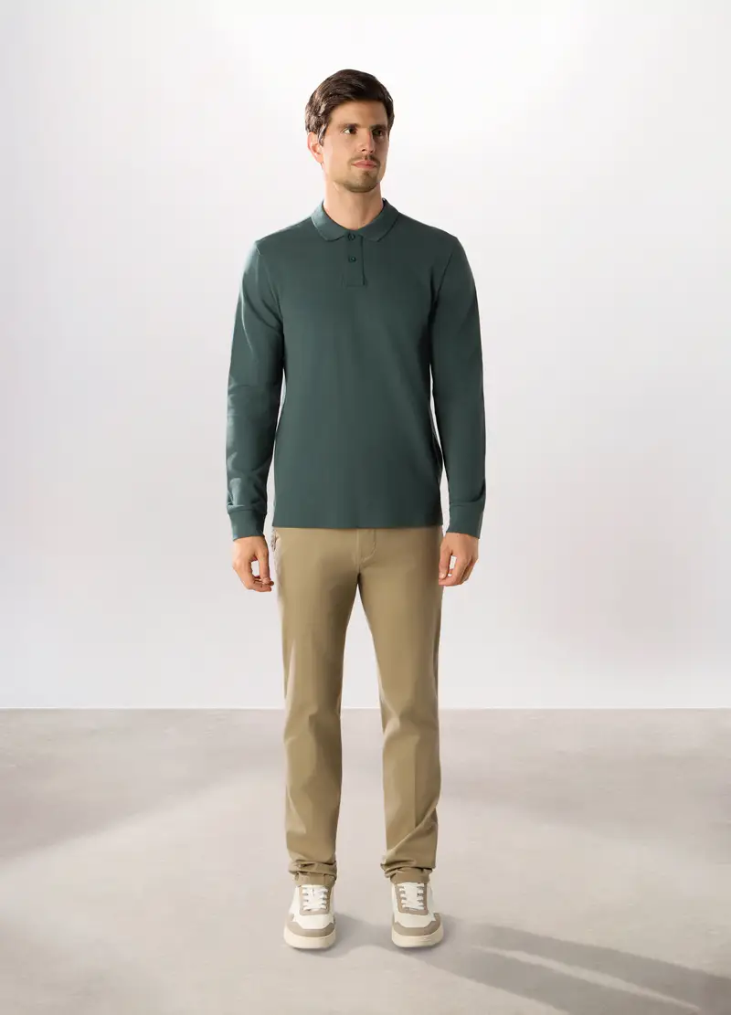 Pantaloni Chino Regular Fit In Cotone Stretch Uomo, Verde oliva
