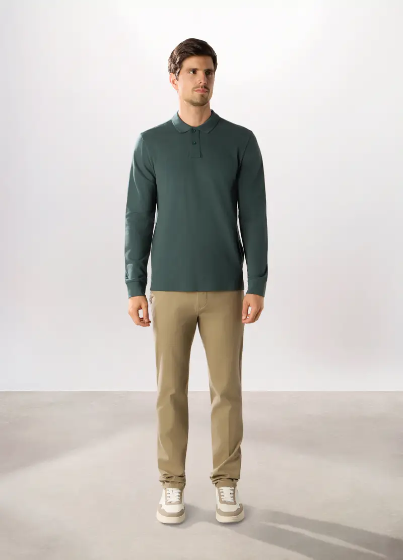 Pantaloni Chino Regular Fit In Cotone Stretch Uomo, Verde oliva