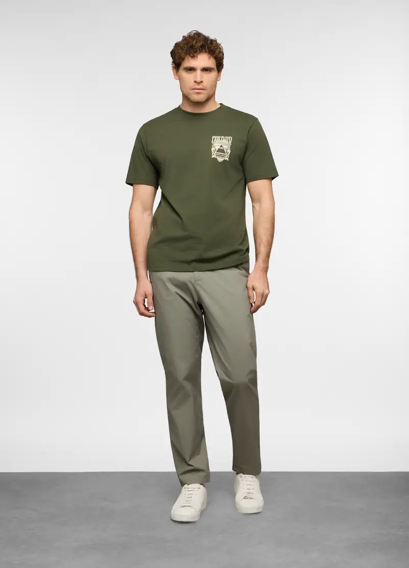 Pantaloni Chino Relaxed Fit In Cotone Stretch Uomo, Verde militare