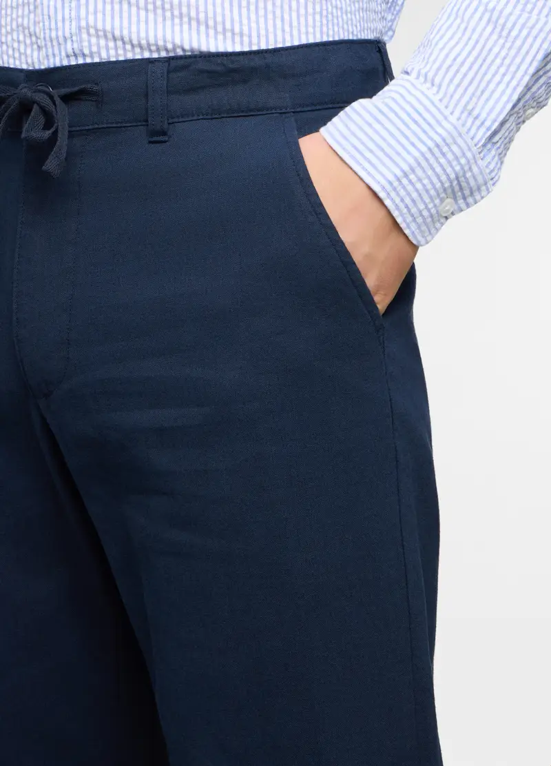 Pantaloni Chino Relaxed Fit In Lino E Cotone Uomo, Blu scuro miniatura 3