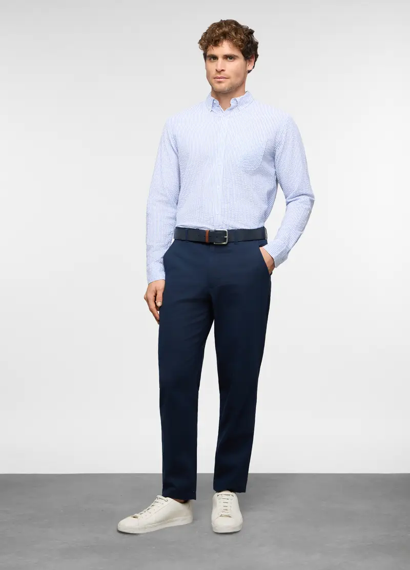 Pantaloni Chino Relaxed Fit In Lino E Cotone Uomo, Blu scuro