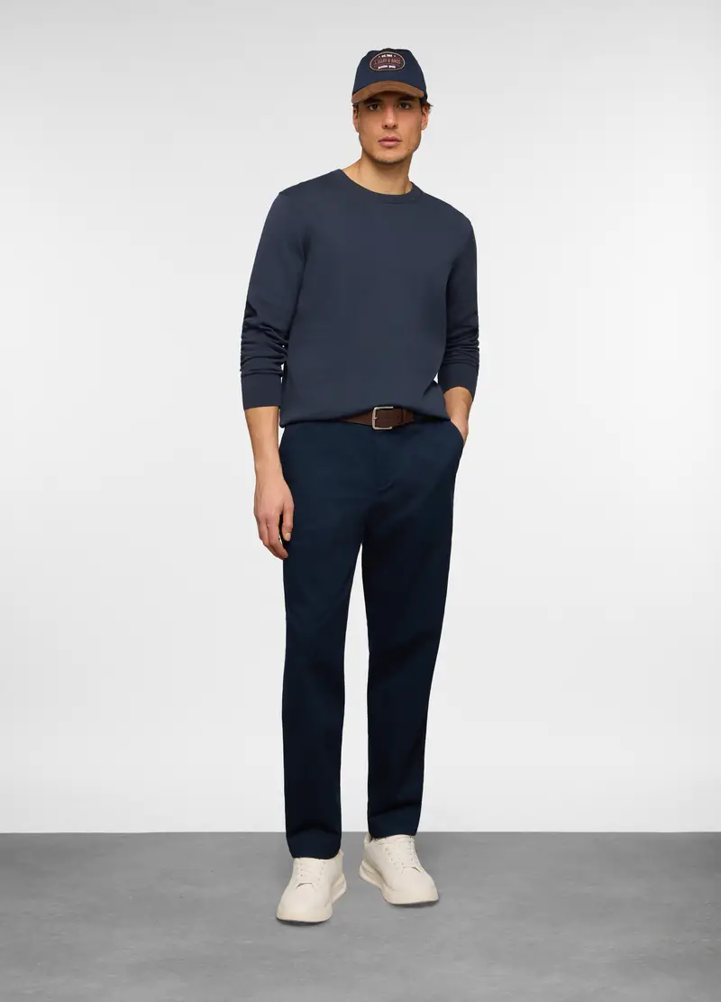 Pantaloni Chino Relaxed Fit In Twill Di Cotone Uomo, Blu navy