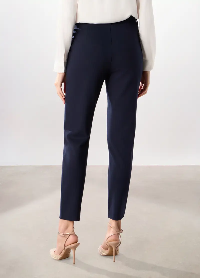 Pantaloni In Punto Milano Misto Viscosa Donna, Blu miniatura 2