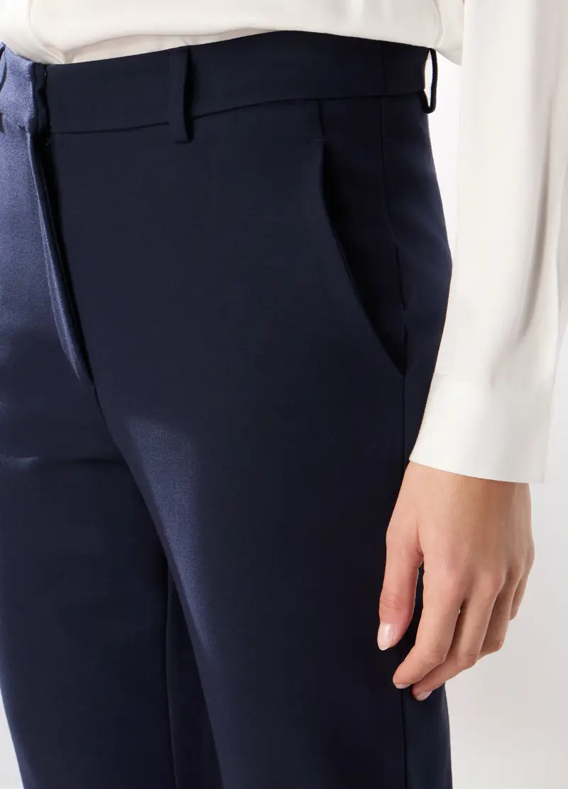 Pantaloni In Punto Milano Misto Viscosa Donna, Blu miniatura 3