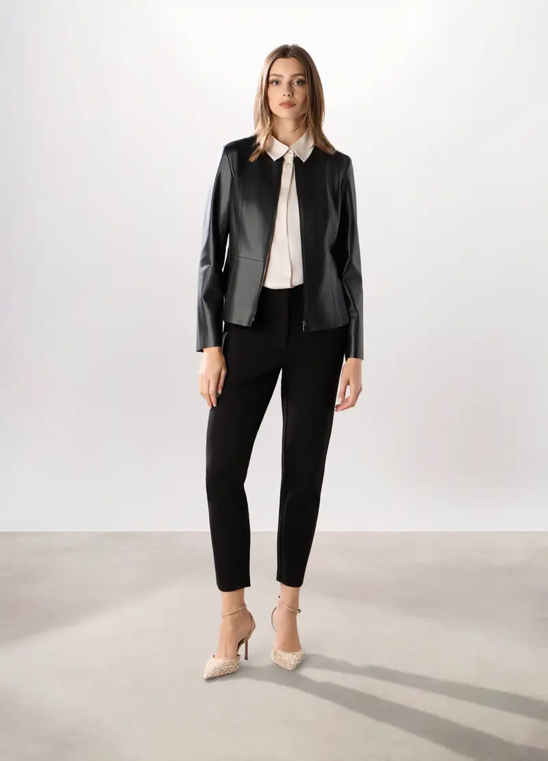 Pantaloni In Punto Milano Misto Viscosa Donna, Nero