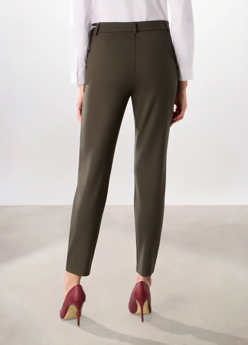 Pantaloni In Punto Milano Misto Viscosa Donna, Verde oliva miniatura 2
