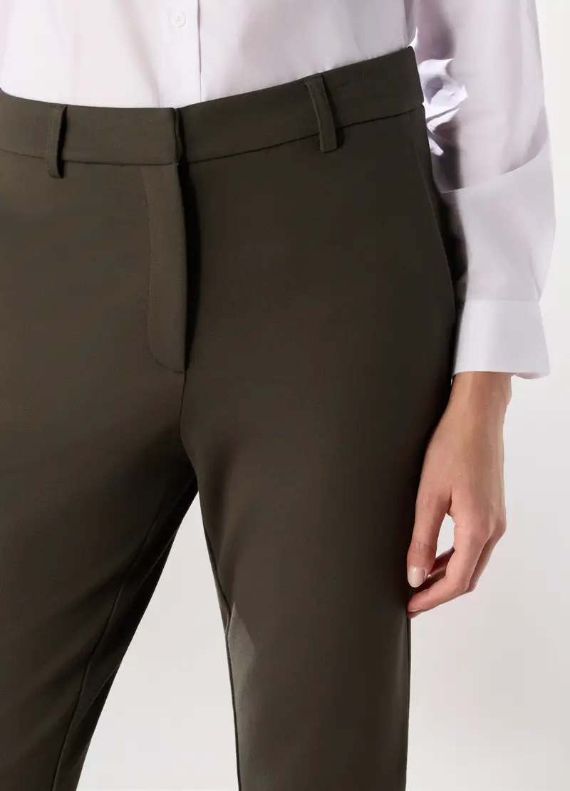 Pantaloni In Punto Milano Misto Viscosa Donna, Verde oliva miniatura 3