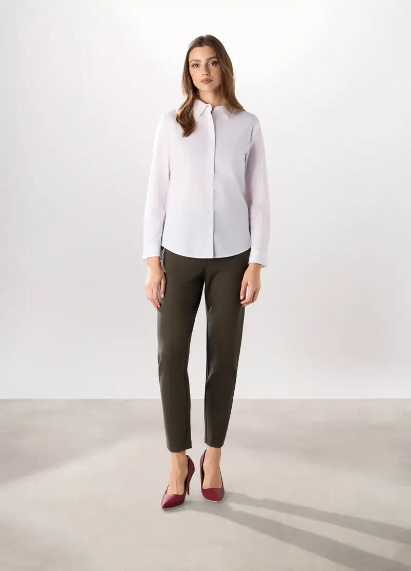 Pantaloni In Punto Milano Misto Viscosa Donna, Verde oliva