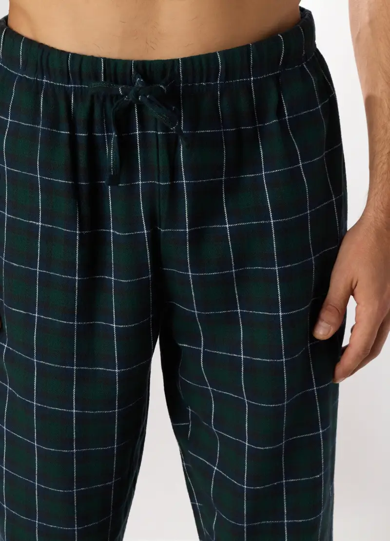 Pantaloni Lunghi Pigiama In Cotone A Quadri Uomo, Blu/Verde miniatura 3