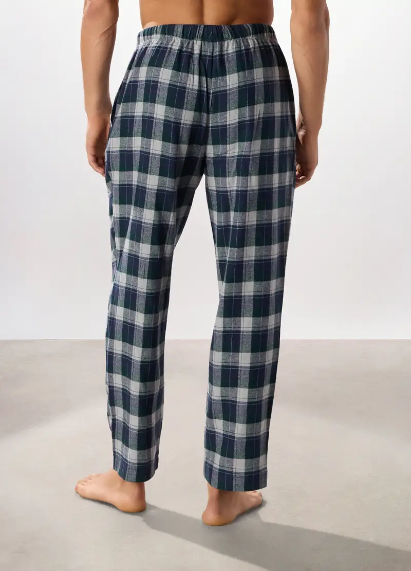 Pantaloni Lunghi Pigiama In Cotone A Quadri Uomo, Grigio/Blu miniatura 2