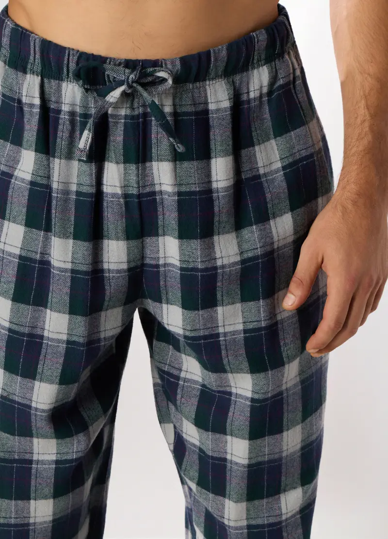 Pantaloni Lunghi Pigiama In Cotone A Quadri Uomo, Grigio/Blu miniatura 3