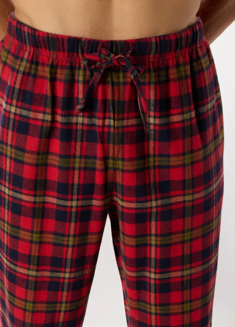 Pantaloni Lunghi Pigiama In Cotone A Quadri Uomo, Rosso/Blu miniatura 3