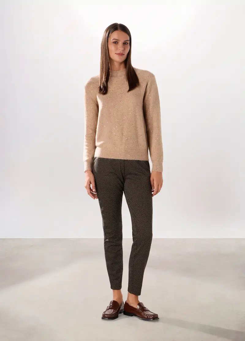 Pantaloni Misto Viscosa Donna, Nero stampa 1