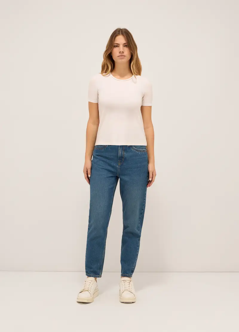 UPIM HB, Pantaloni Mom Fit In Denim Di Puro Cotone Donna, Blu denim, Taglia: 40