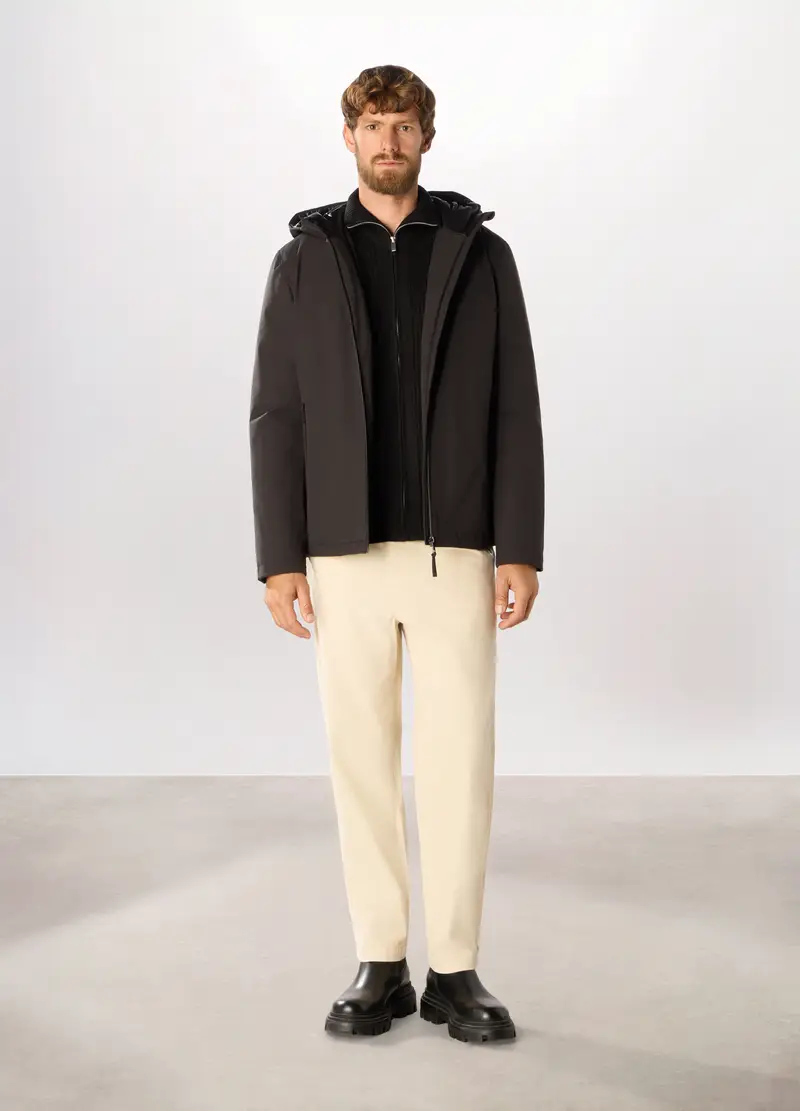 Parka Corto In Tessuto Tecnico Con Zip Uomo, Grigio antracite