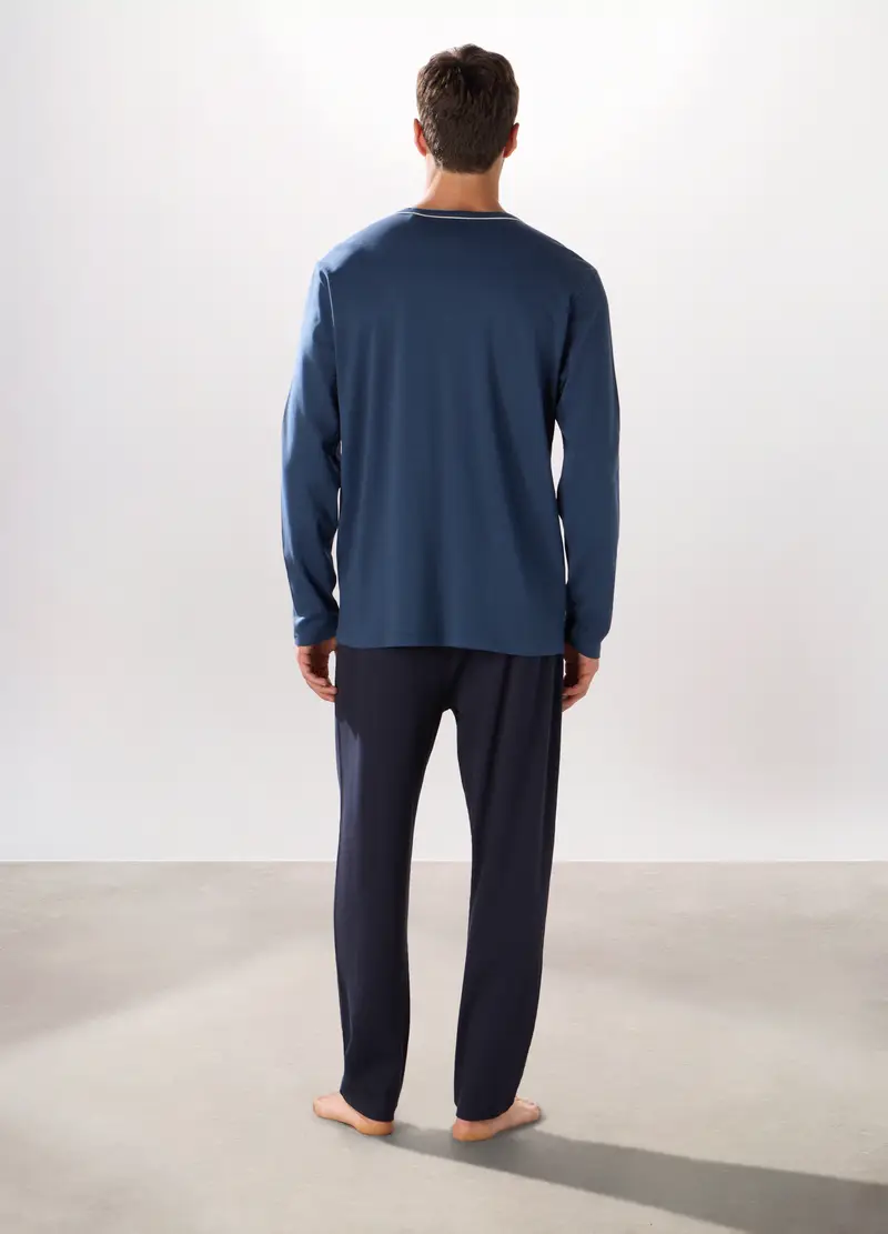 Pigiama Aperto In Puro Cotone Interlock Uomo, Blu indigo miniatura 2