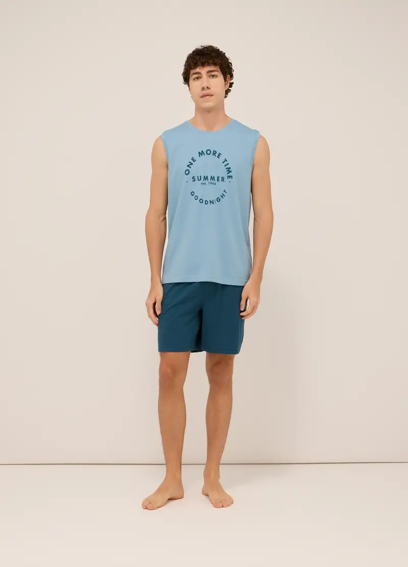 UPIM HB, Pigiama Corto Con Canottiera In Puro Jersey Di Cotone Uomo, Blu petrolio, Taglia: S