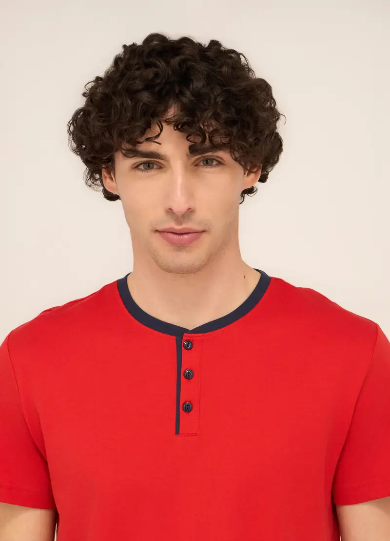 Pigiama Corto In Cotone Bicolor Uomo, Blu/rosso miniatura 3