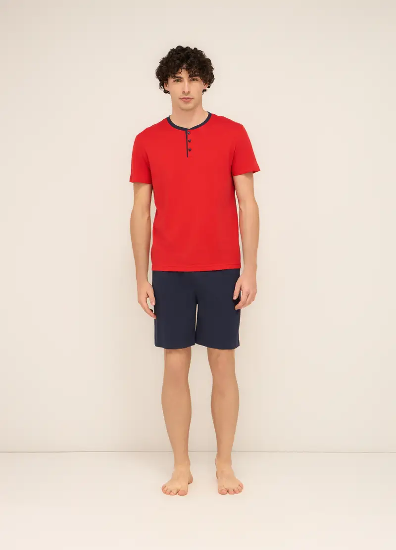 Pigiama Corto In Cotone Bicolor Uomo, Blu/rosso