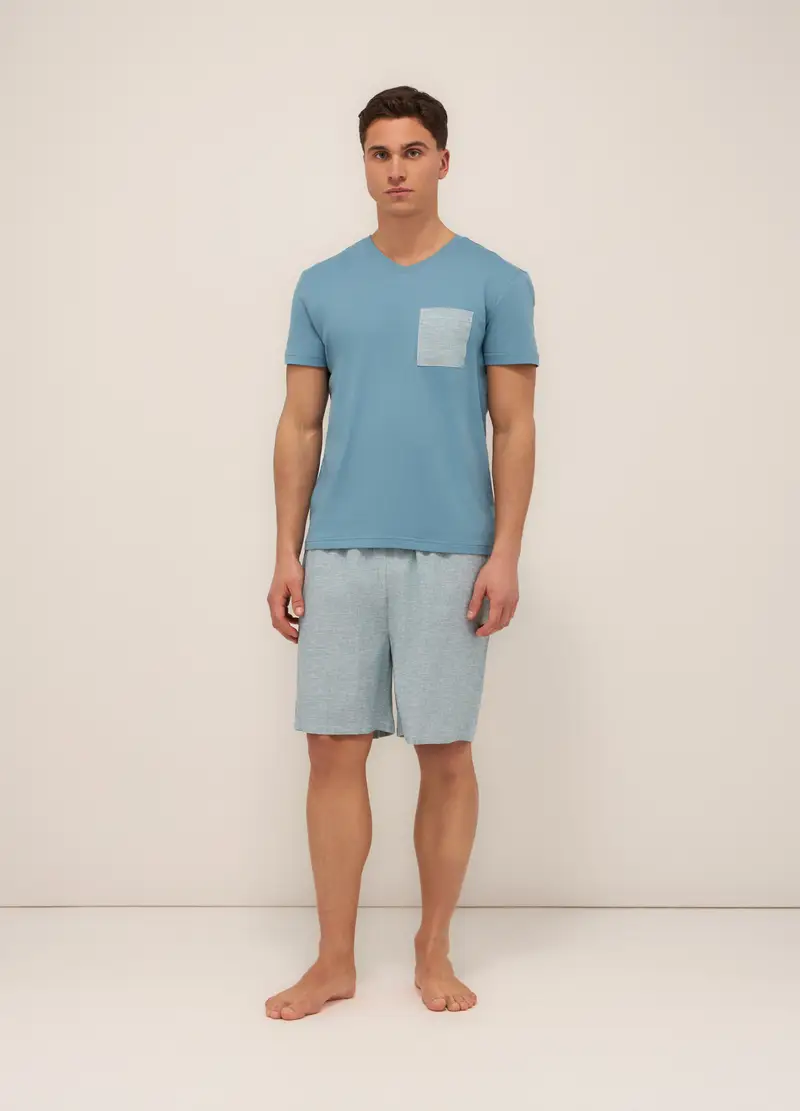 UPIM HB, Pigiama Corto In Cotone E Lino Uomo, Azzurro cielo, Taglia: S