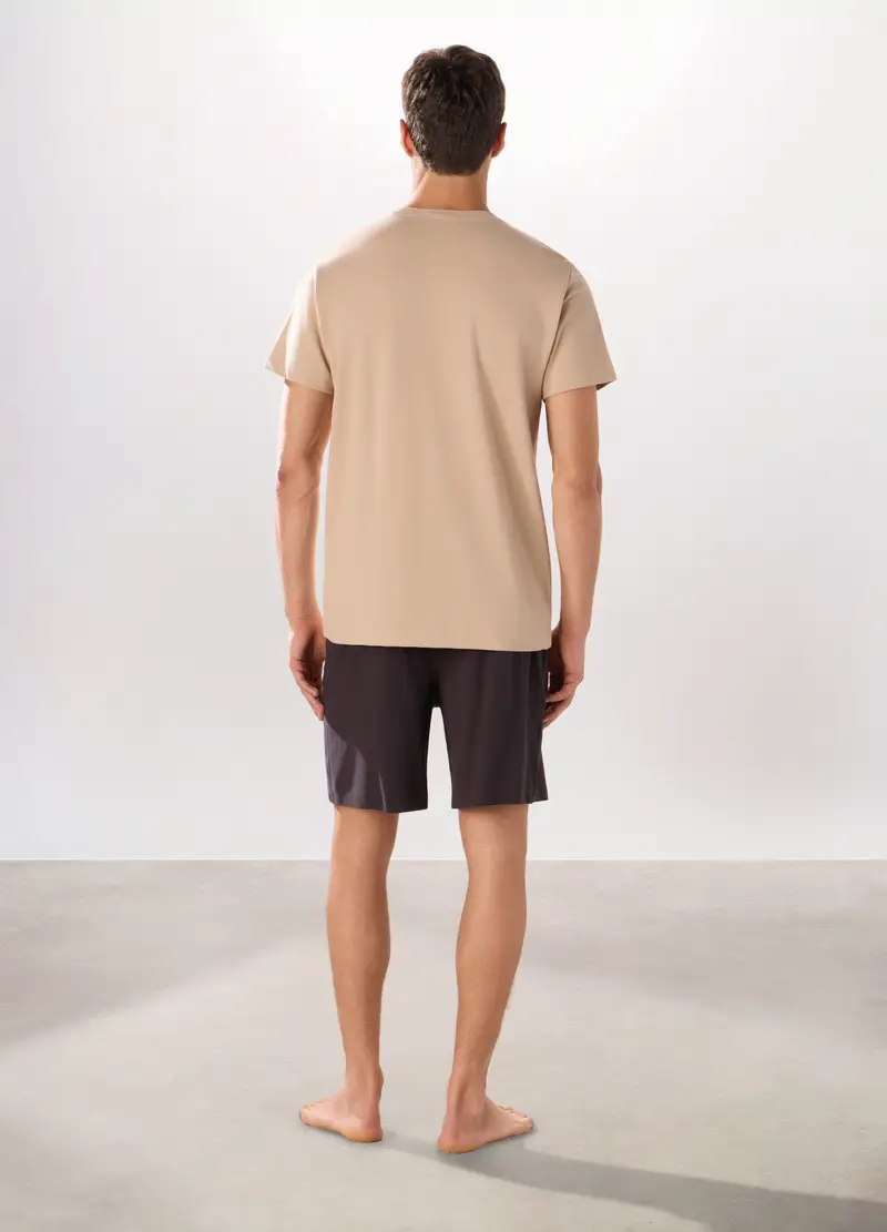 Pigiama Corto In Piquet Di Cotone Uomo, Nero/beige miniatura 2