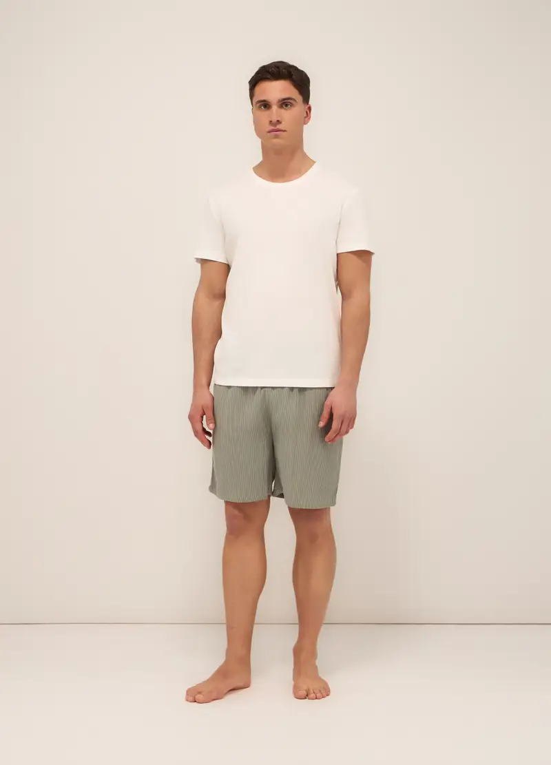 Pigiama Corto In Puro Cotone Uomo, Bianco/Verde