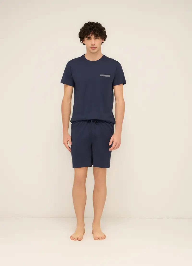 Pigiama Corto In Puro Cotone Uomo, Blu navy